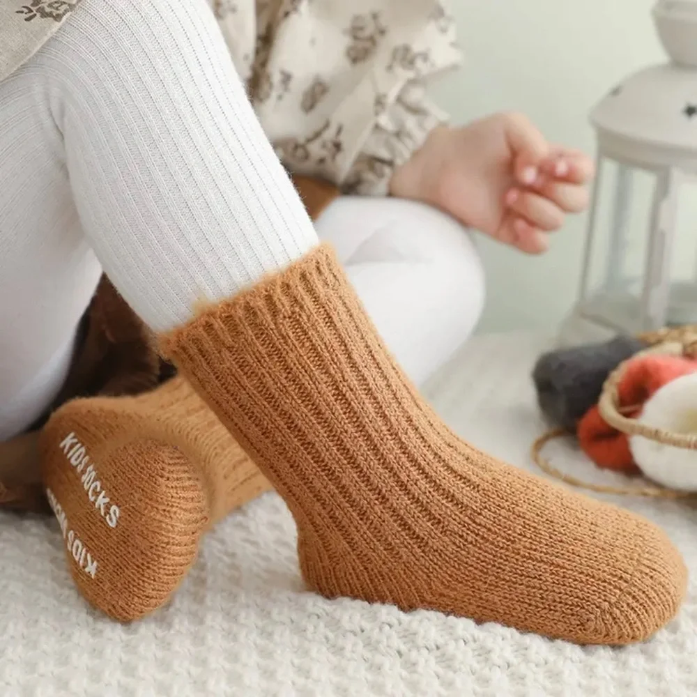 New 3-5 years warm winter wool socks for kids gold